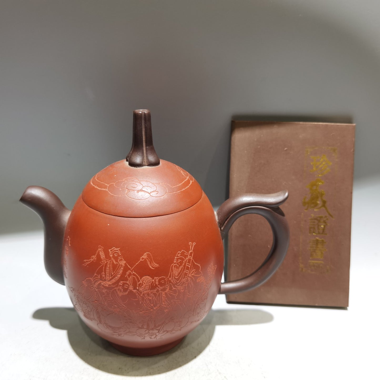 A2362 Chinese Yixing Zisha Clay Eight Taoism Deity Teapot w Artist Signed