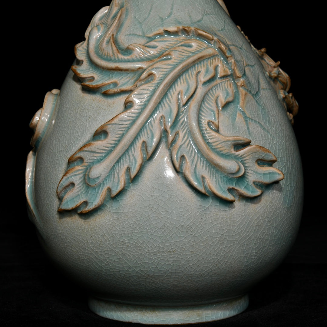 A2364 Chinese Ru Kiln High Relief Phoenix Porcelain Vase
