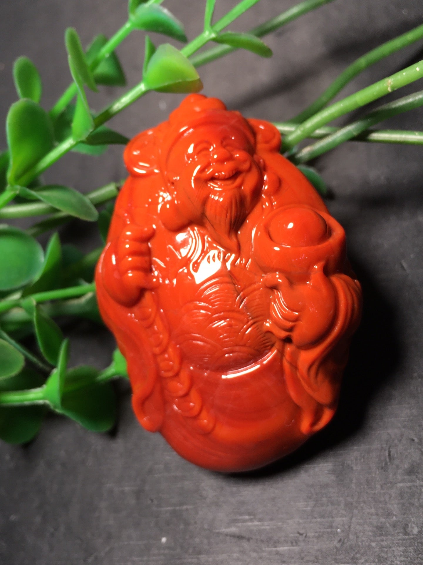 A2398 Beautiful Nanhong Agate Carved Fortune Taoism Deity Pendant