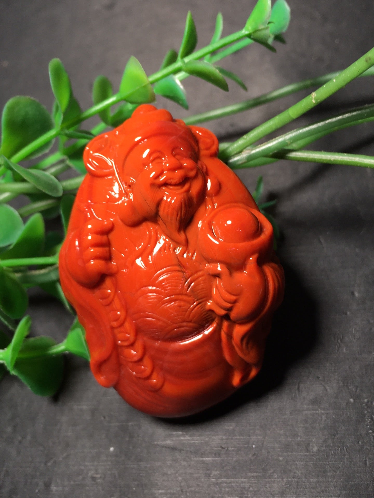 A2398 Beautiful Nanhong Agate Carved Fortune Taoism Deity Pendant