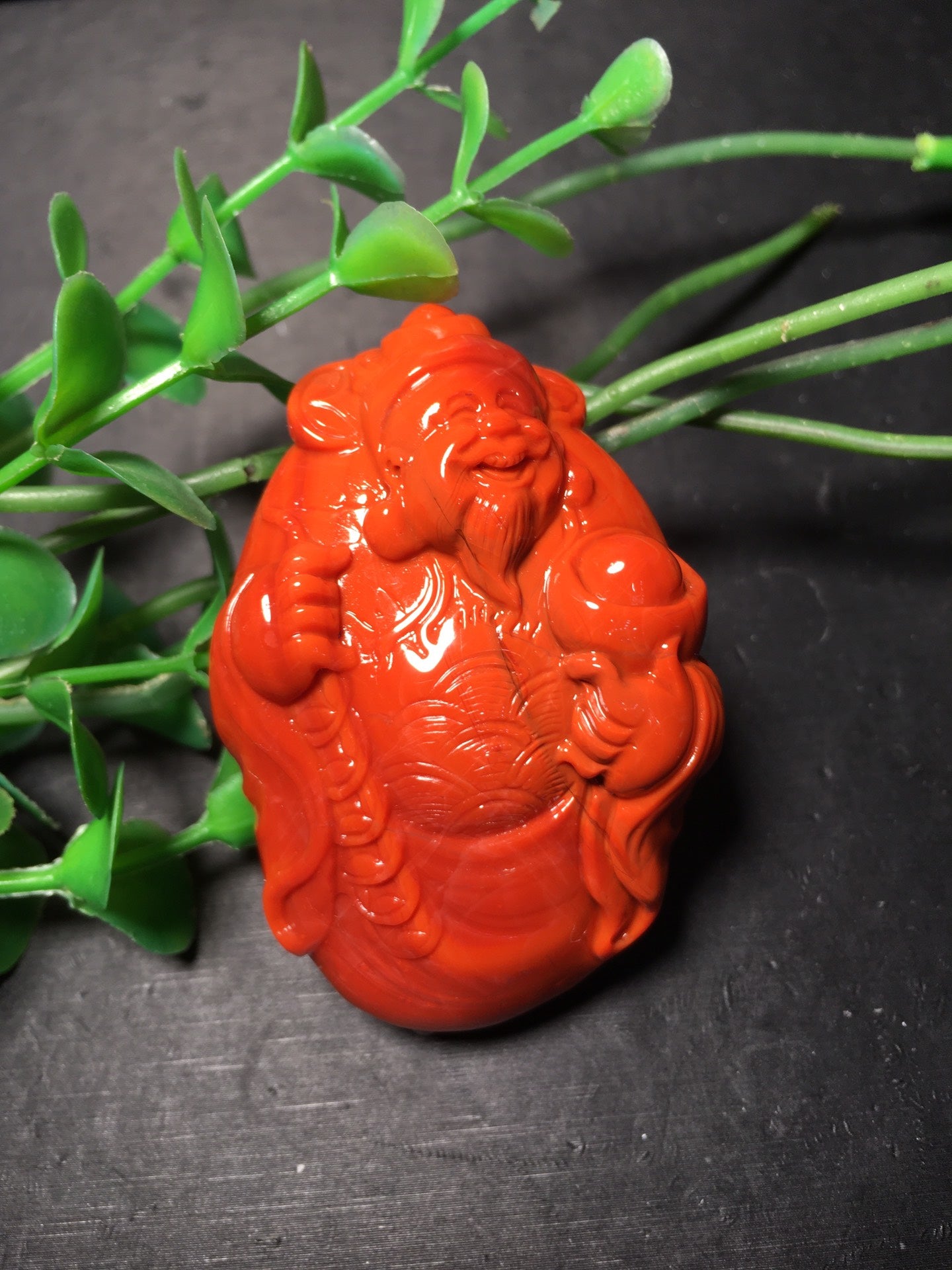 A2398 Beautiful Nanhong Agate Carved Fortune Taoism Deity Pendant