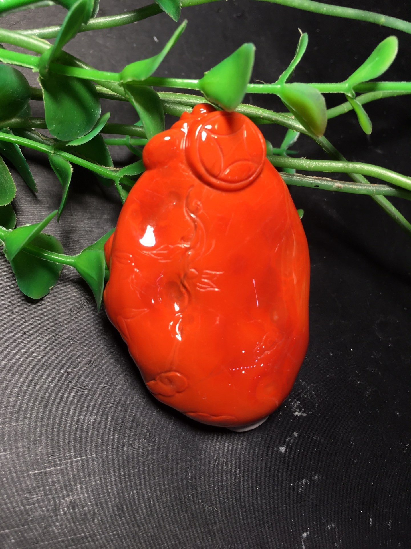 A2398 Beautiful Nanhong Agate Carved Fortune Taoism Deity Pendant