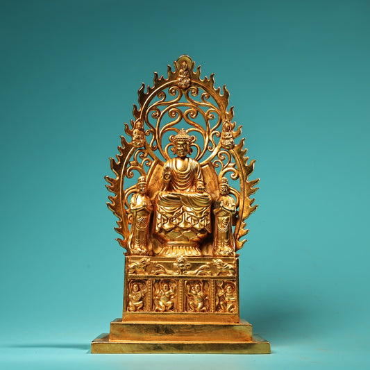 A2402 Vintage Gilt Gold Copper Buddha Statue
