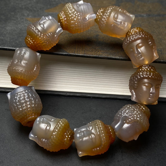 A2424 Chinese Agate Carved Buddha Beads Beacelet