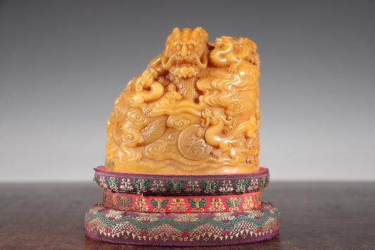 A2439 Superb Old Chinese Tianhuang Stone Carved Fortune Dragon Seal Statue