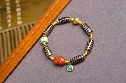 A2442 Hand Woven Tibetan 2 Eye DZI Agate Beads Bracelet