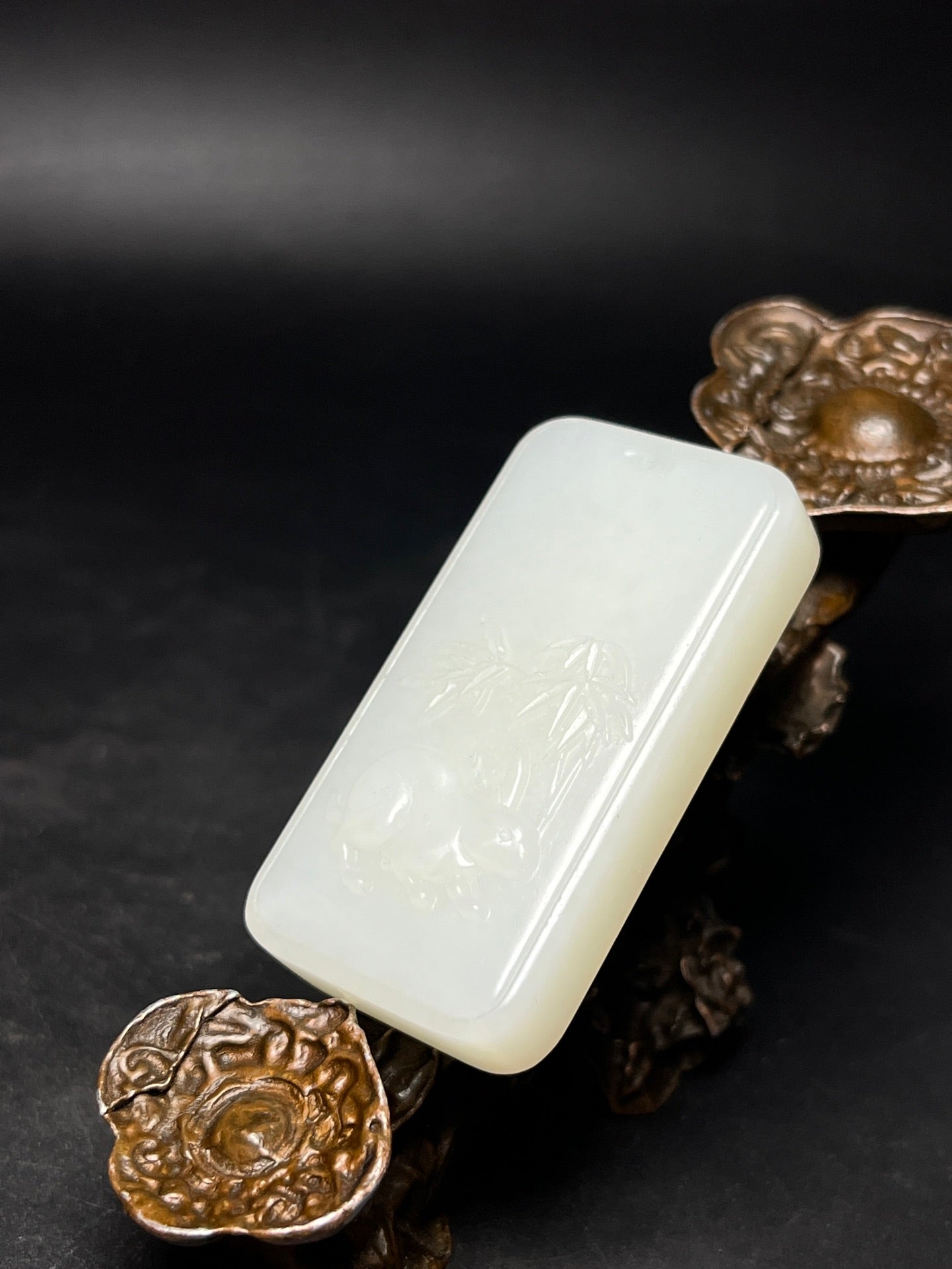 A2445 Chinese Natural Hetian Jade Low Relief Rabbit Pendant