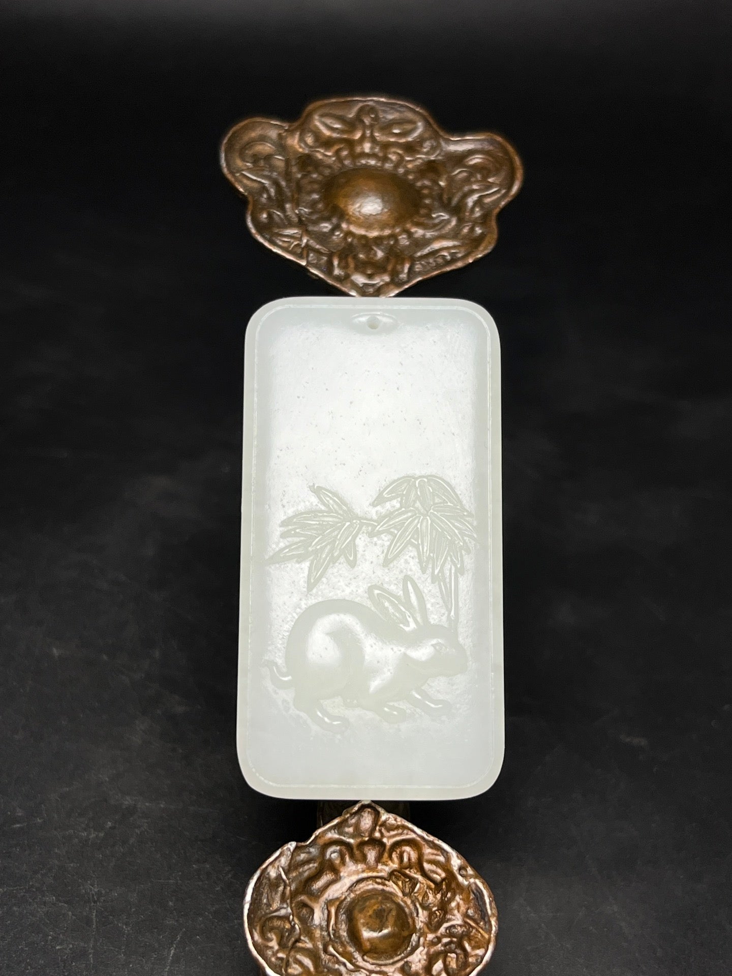 A2445 Chinese Natural Hetian Jade Low Relief Rabbit Pendant