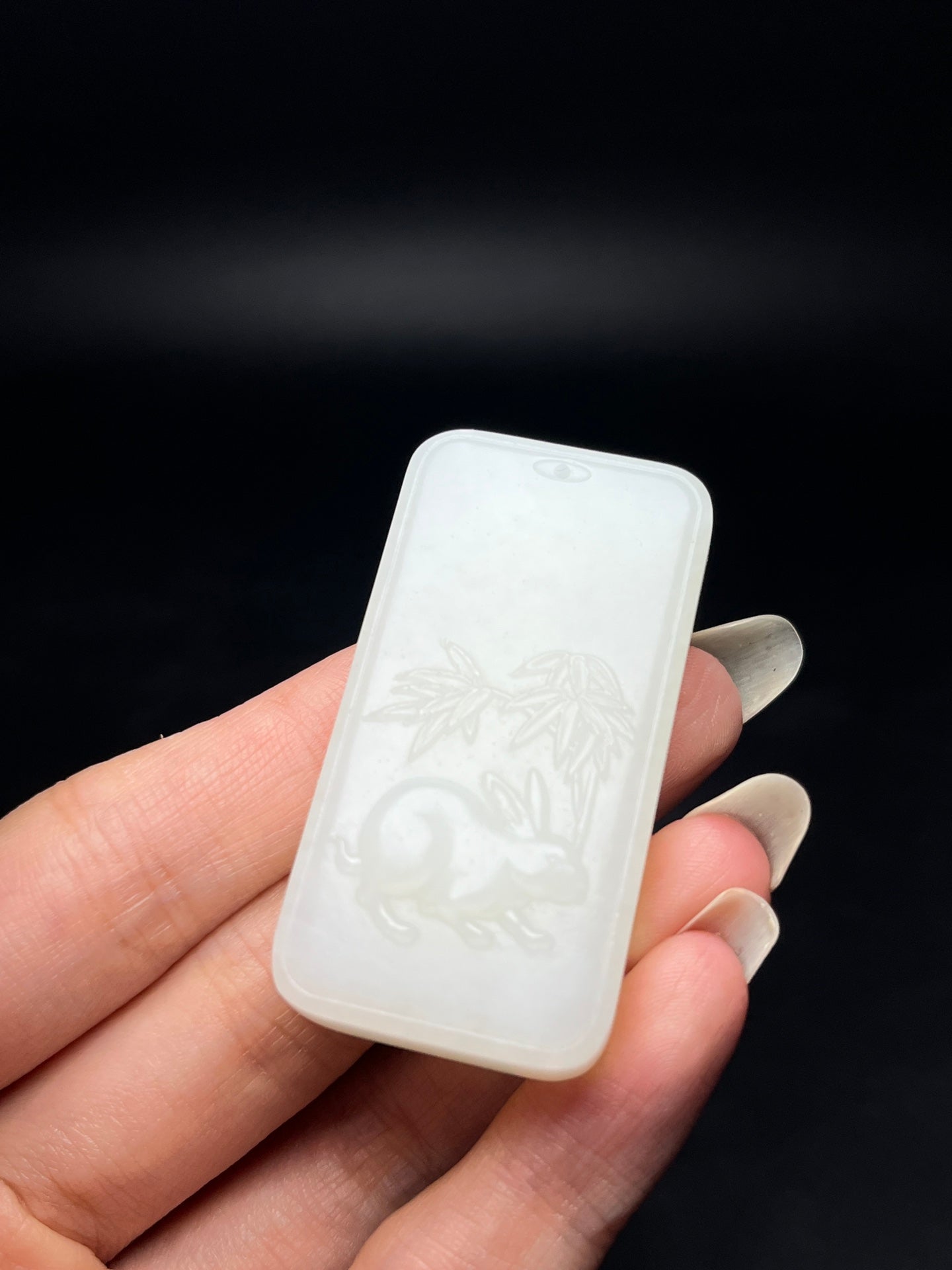 A2445 Chinese Natural Hetian Jade Low Relief Rabbit Pendant
