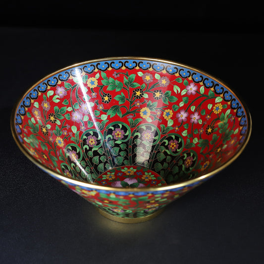 A2446 Chinese Gilt Edge Copper Ename Flowers Design Bowl