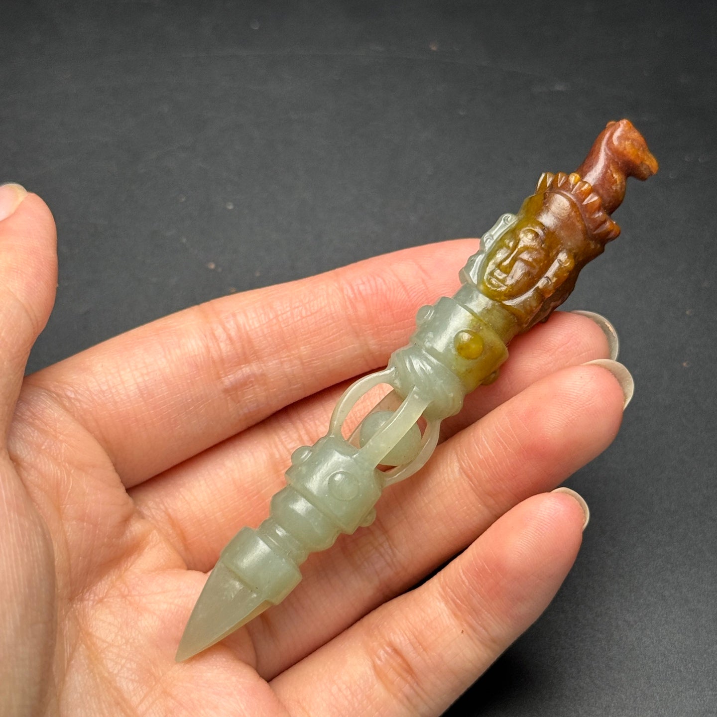A2450 Chinese Hetian Jade Carved Pestle Xiangmo Statue