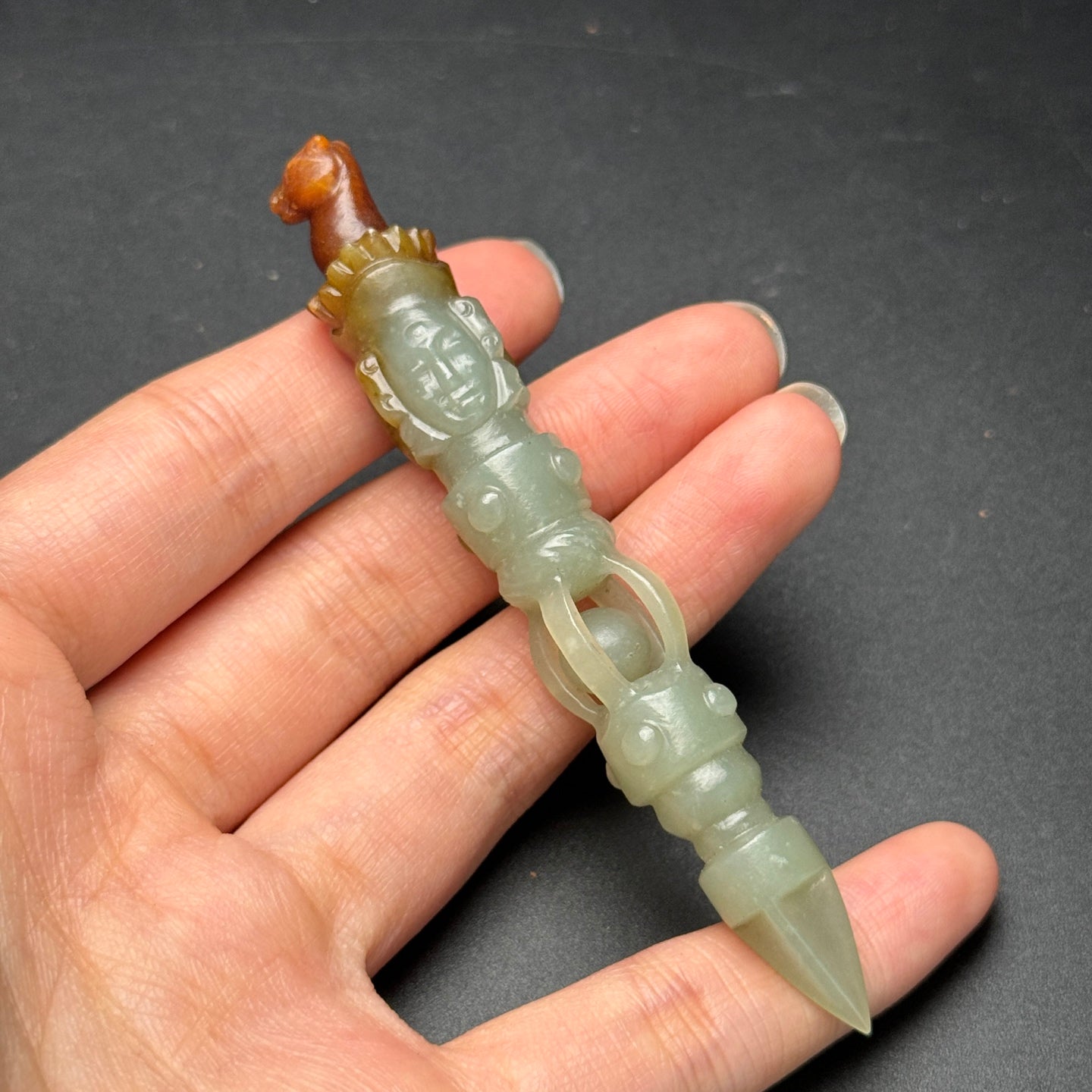A2450 Chinese Hetian Jade Carved Pestle Xiangmo Statue