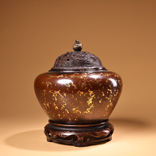 A0891 Vintage Chinese Gilt Gold Copper Incense Burner