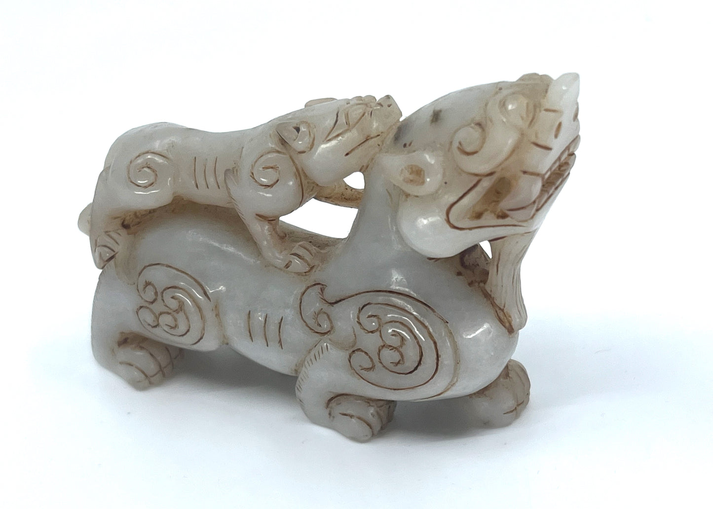 Vintage Chinese Hetian Jade Double Fortune Beast Statue