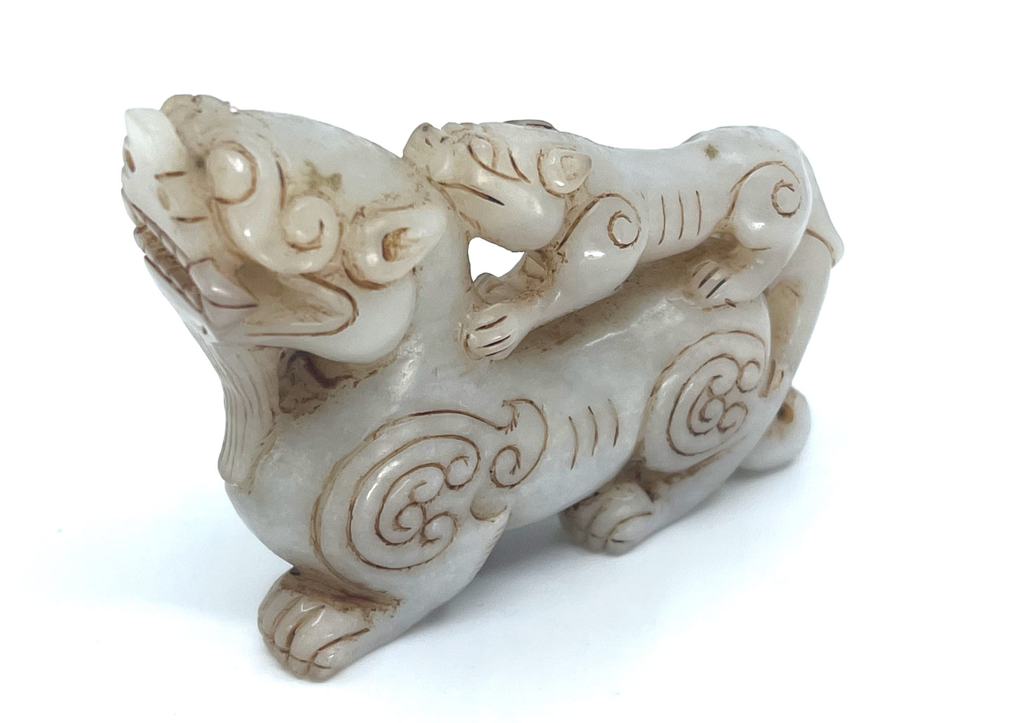 Vintage Chinese Hetian Jade Double Fortune Beast Statue