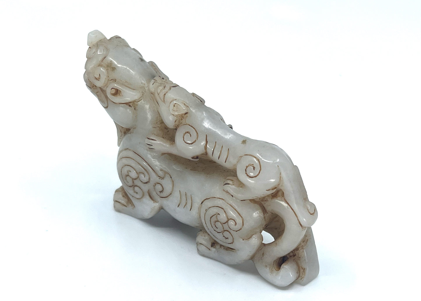 Vintage Chinese Hetian Jade Double Fortune Beast Statue