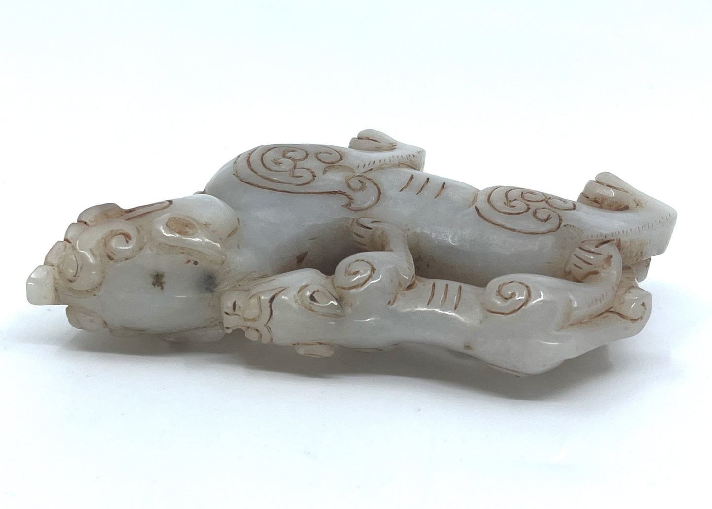 Vintage Chinese Hetian Jade Double Fortune Beast Statue