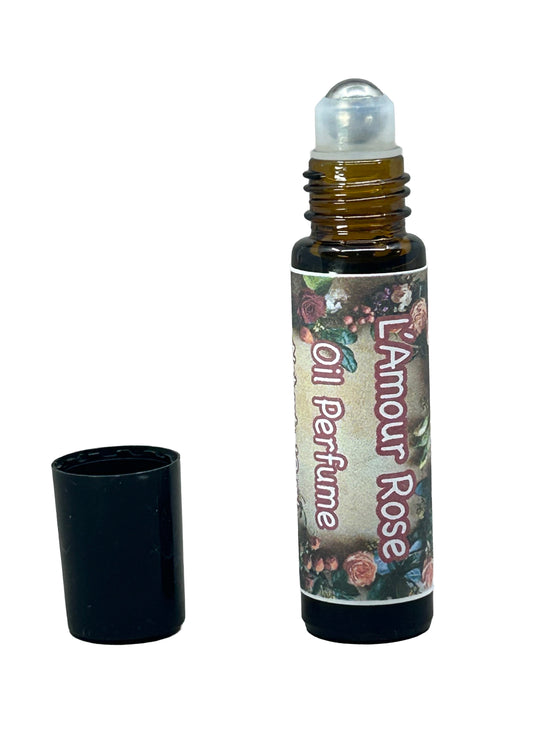 L'Amour Rose Oil Perfume Roll-On - Elegant Floral Scent w Rose, Geranium, Sandalwood | Natural Botanical 10ml| 20% Oil + Jojoba P009A