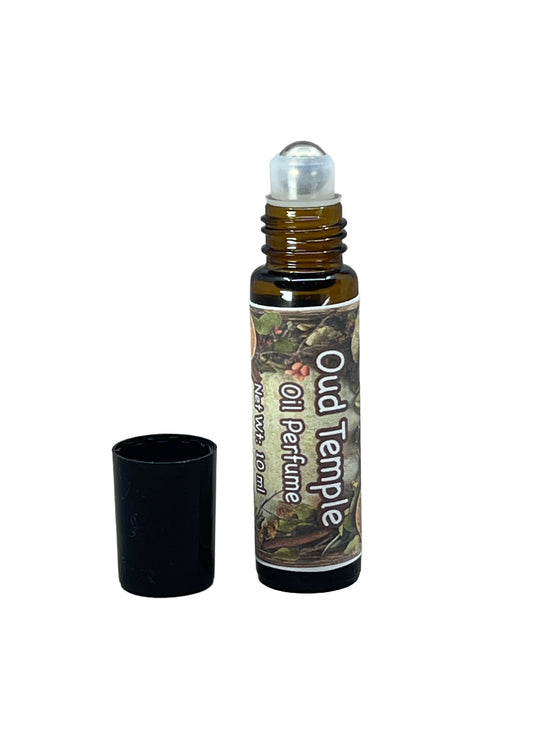 Oud Temple Perfume Oil - Frankincense, Agarwood Roll On Scent w Sandalwood, Patchouli, Vanilla - 10ml Natural Botanical & Alcohol-Free P008A