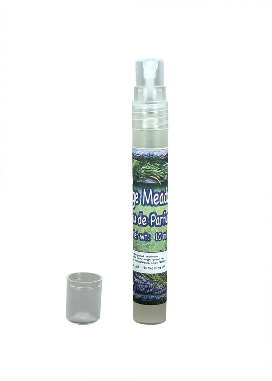 Sage Meadow Eau de Parfum - 10ml Natural Spray w Clary Sage, Green Tea, Lavender, Bergamot, Sandalwood - Calming Scent, Bottled in USA P013B