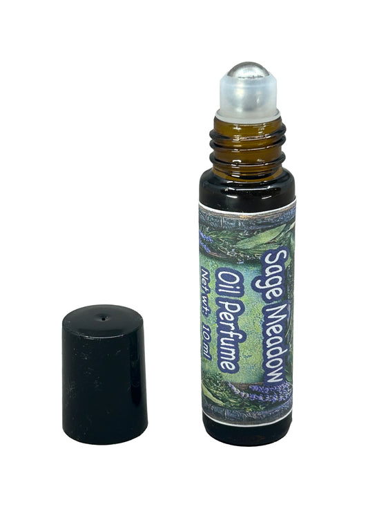 Sage Meadow Oil Perfume Roll-On - Herbal Green Tea, Lavender Scent | 10ml | 20% Essential Oil + Jojoba | Calming Natural Blend P013A