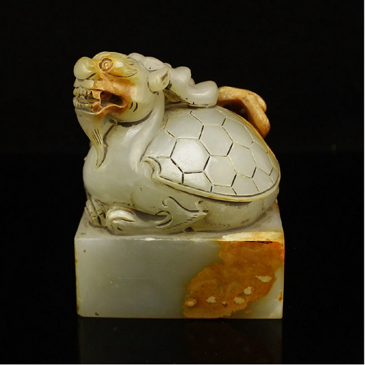 Vintage Chinese Hetian Jade Dragon Turtle Seal/Stamp