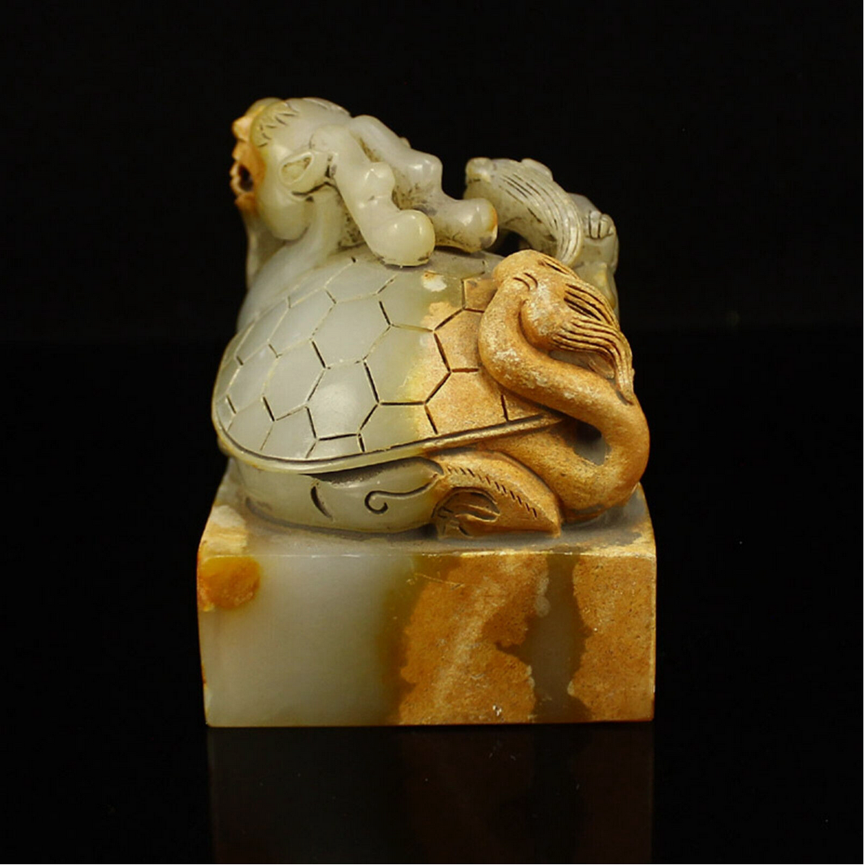 Vintage Chinese Hetian Jade Dragon Turtle Seal/Stamp