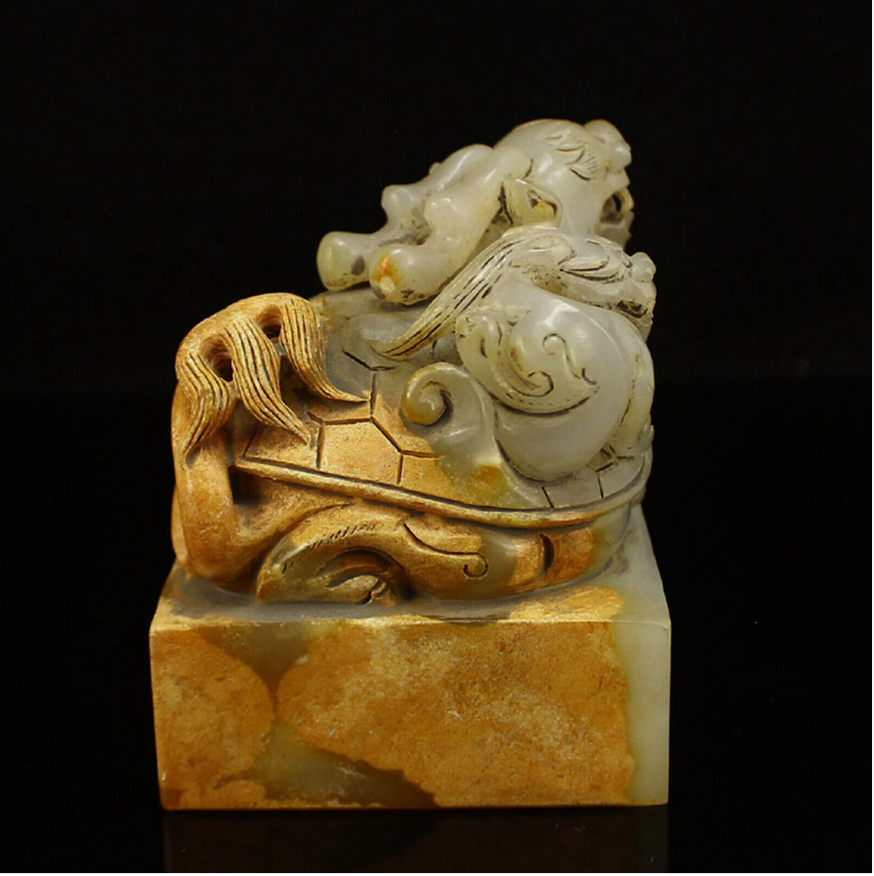 Vintage Chinese Hetian Jade Dragon Turtle Seal/Stamp