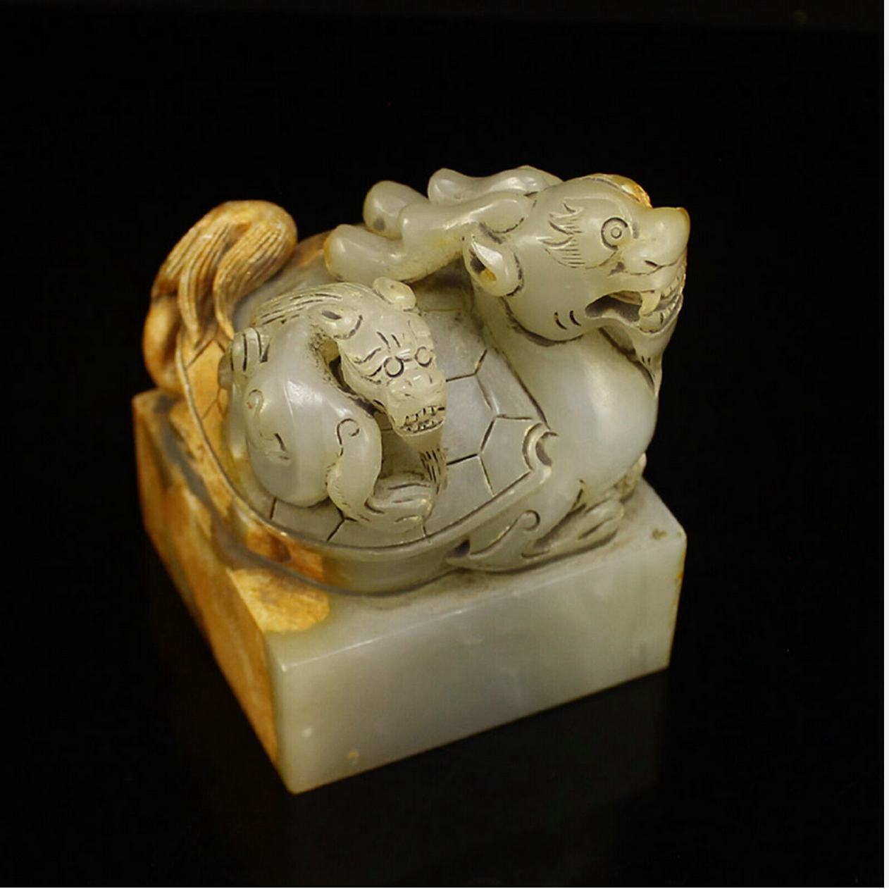 Vintage Chinese Hetian Jade Dragon Turtle Seal/Stamp