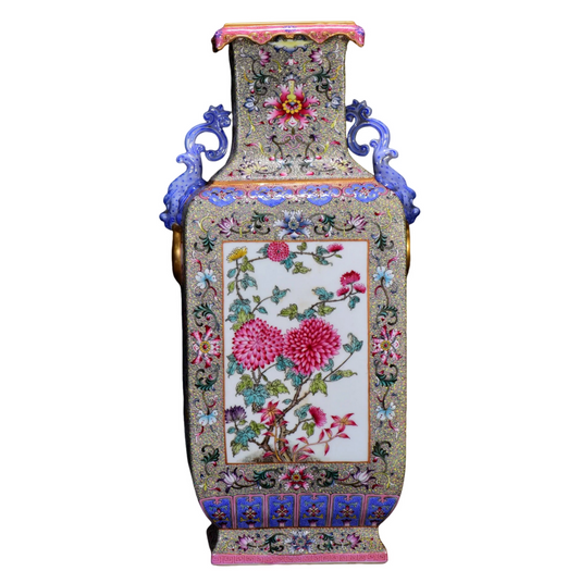 A1435 Chinese Qing Dynasty Gilt Edge Famille Rose Flowers Design Porcelain Vase