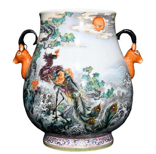 A1044 Chinese Qing Dynasty Famille Rose Phoenix Design Porcelain Jar