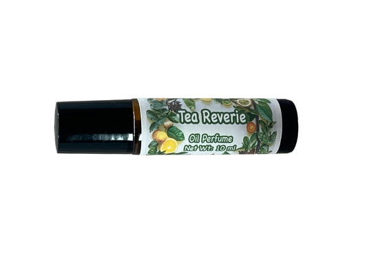 Tea Reverie Perfume Oil-Green Tea, Citrus Roll On Scent w Oud, Patchouli, Sandalwood- 10ml Natural & Alcohol-Free P007A